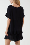 Khaki Cotton Blend Frill Hem Top & Short Set For Women ONE SIZE - Dropwear