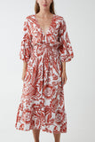 Sage Monochromatic Floral Shirred Bodice Midi Dress For Women ONE SIZE - Dropwear