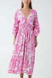 Monochromatic Floral Shirred Bodice Midi Dress For Women  - Dropwear