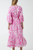 Monochromatic Floral Shirred Bodice Midi Dress For Women  - Dropwear
