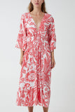 Navy Monochromatic Floral Shirred Bodice Midi Dress For Women ONE SIZE - Dropwear