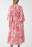 Light Mustard Monochromatic Floral Shirred Bodice Midi Dress For Women ONE SIZE - Dropwear