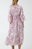 Monochromatic Floral Shirred Bodice Midi Dress For Women  - Dropwear