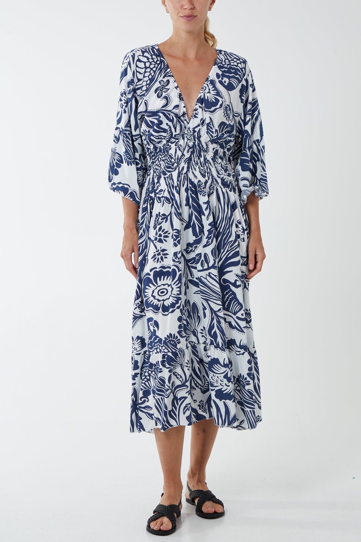 Rust Monochromatic Floral Shirred Bodice Midi Dress For Women ONE SIZE - Dropwear