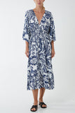 Rust Monochromatic Floral Shirred Bodice Midi Dress For Women ONE SIZE - Dropwear