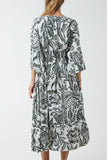 Brown Monochromatic Floral Shirred Bodice Midi Dress For Women ONE SIZE - Dropwear