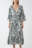 Orange Monochromatic Floral Shirred Bodice Midi Dress For Women ONE SIZE - Dropwear