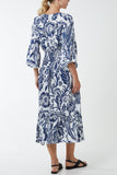 Khaki Monochromatic Floral Shirred Bodice Midi Dress For Women ONE SIZE - Dropwear