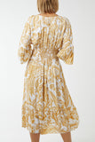 Monochromatic Floral Shirred Bodice Midi Dress For Women  - Dropwear