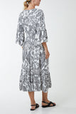 Monochromatic Floral Shirred Bodice Midi Dress For Women  - Dropwear