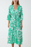 Fuchsia Monochromatic Floral Shirred Bodice Midi Dress For Women ONE SIZE - Dropwear