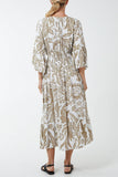 Monochromatic Floral Shirred Bodice Midi Dress For Women  - Dropwear