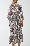 Monochromatic Floral Shirred Bodice Midi Dress For Women  - Dropwear