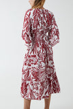 Coral Monochromatic Floral Shirred Bodice Midi Dress For Women ONE SIZE - Dropwear