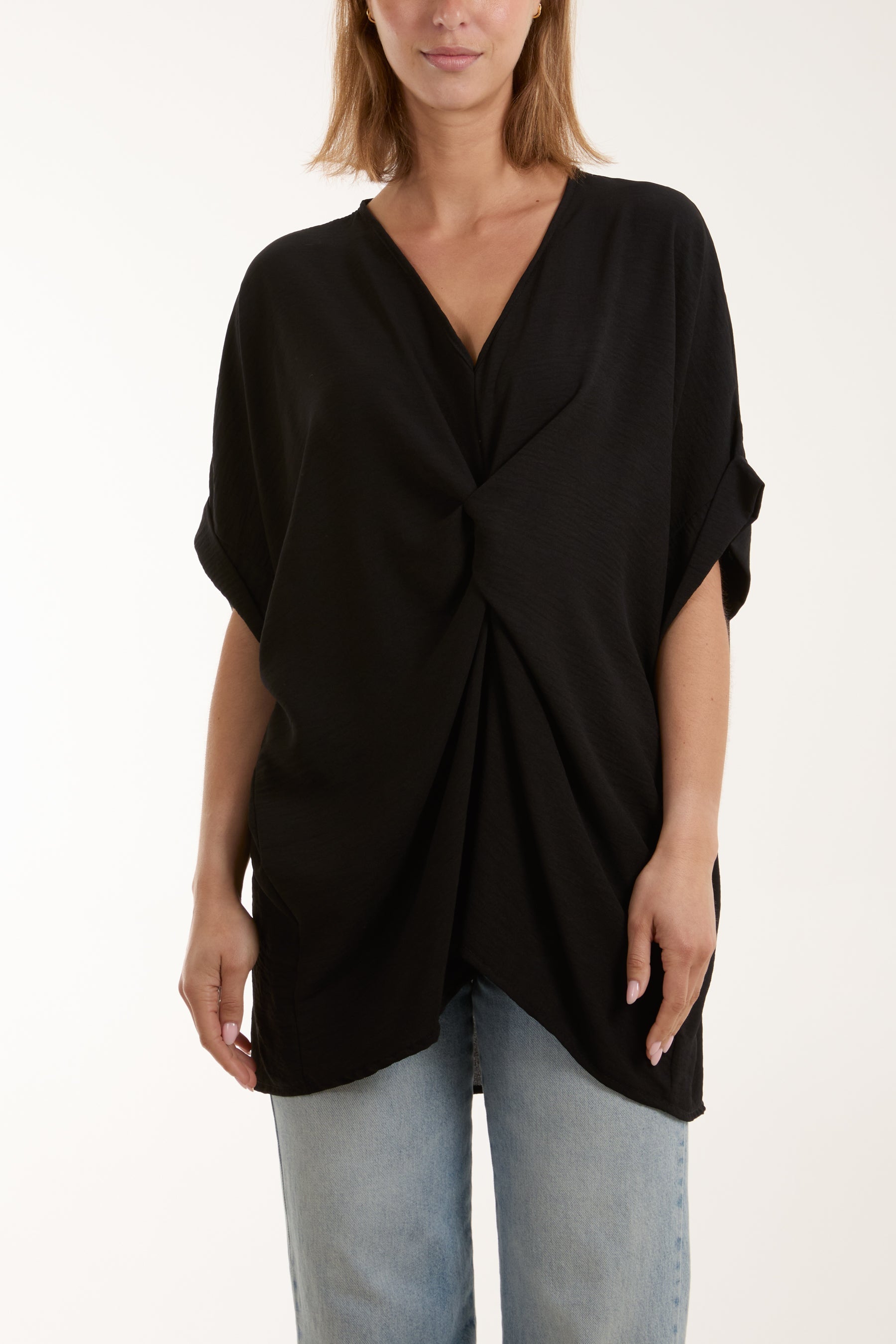 Twist Front Oversized Cocoon Blouse For Women  - Dropwear