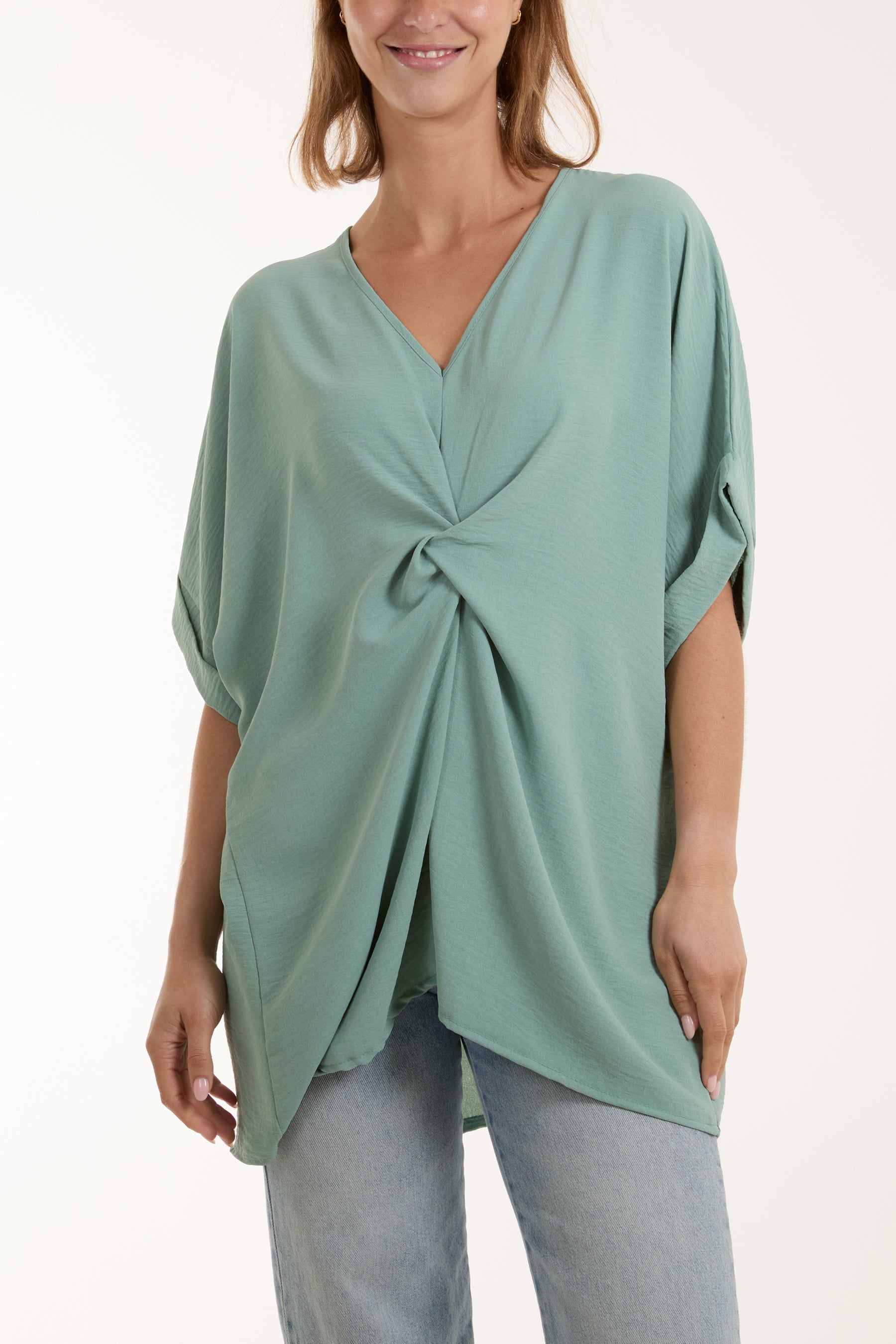 Black Twist Front Oversized Cocoon Blouse For Women ONE SIZE - Dropwear