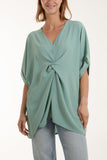 Black Twist Front Oversized Cocoon Blouse For Women ONE SIZE - Dropwear