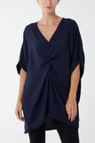 Sage Twist Front Oversized Cocoon Blouse For Women ONE SIZE - Dropwear