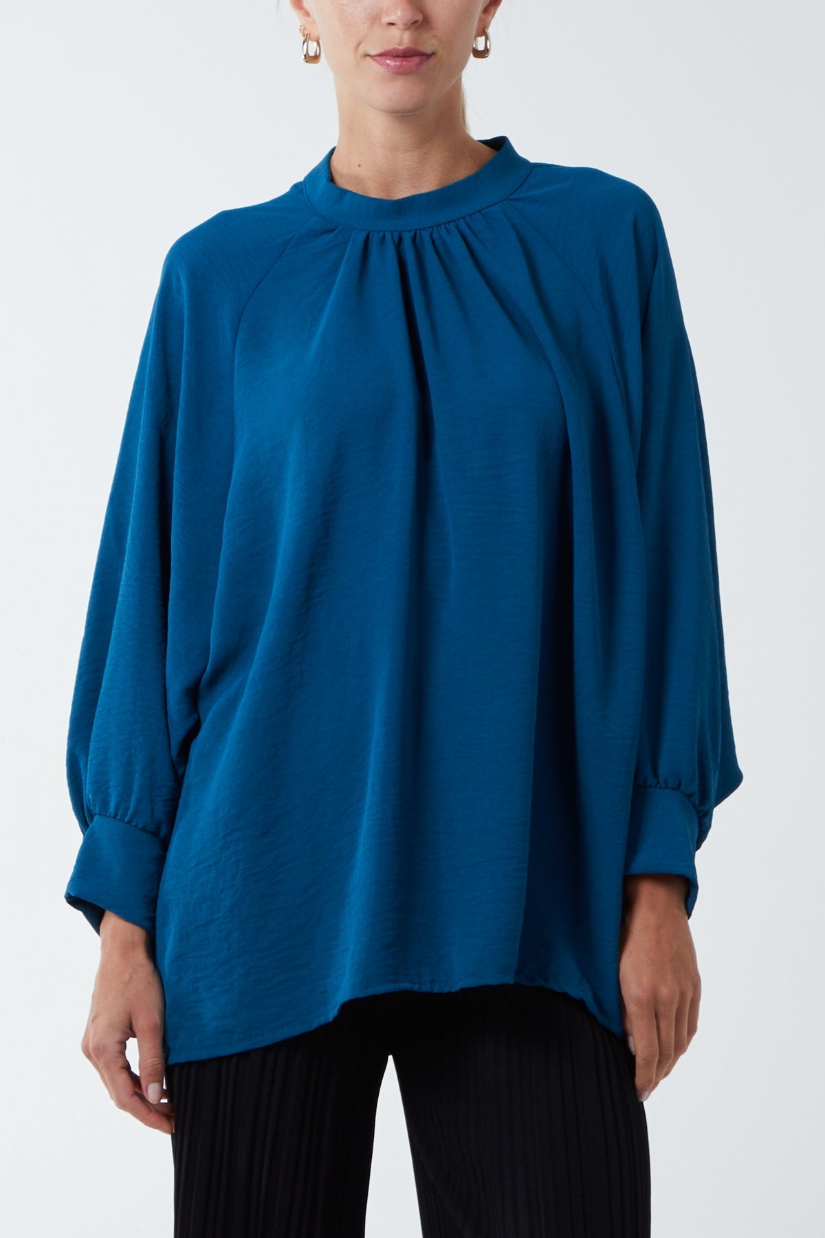 Beige High Neck Batwing Sleeve Blouse For Women ONE SIZE - Dropwear