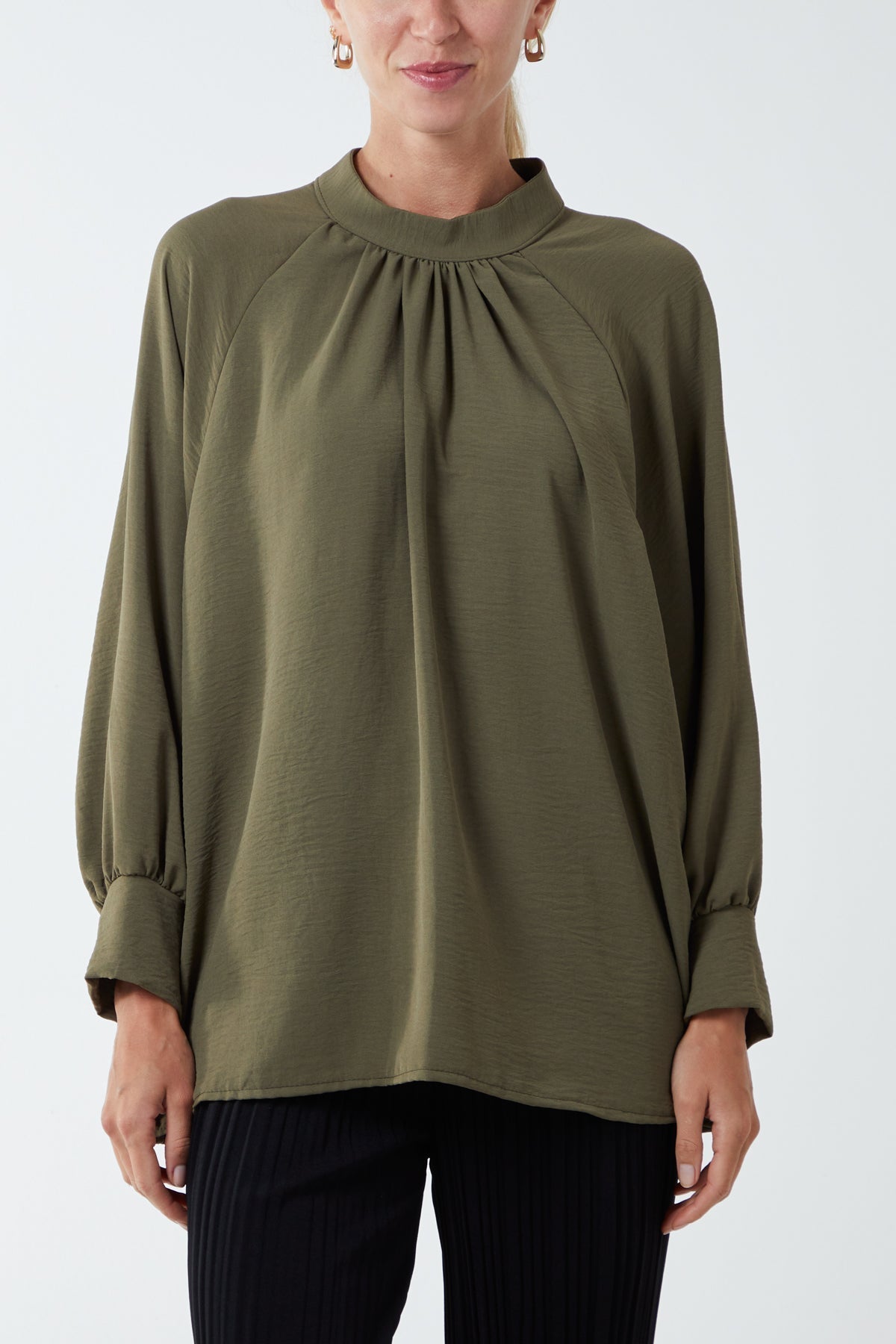 Teal High Neck Batwing Sleeve Blouse For Women ONE SIZE - Dropwear