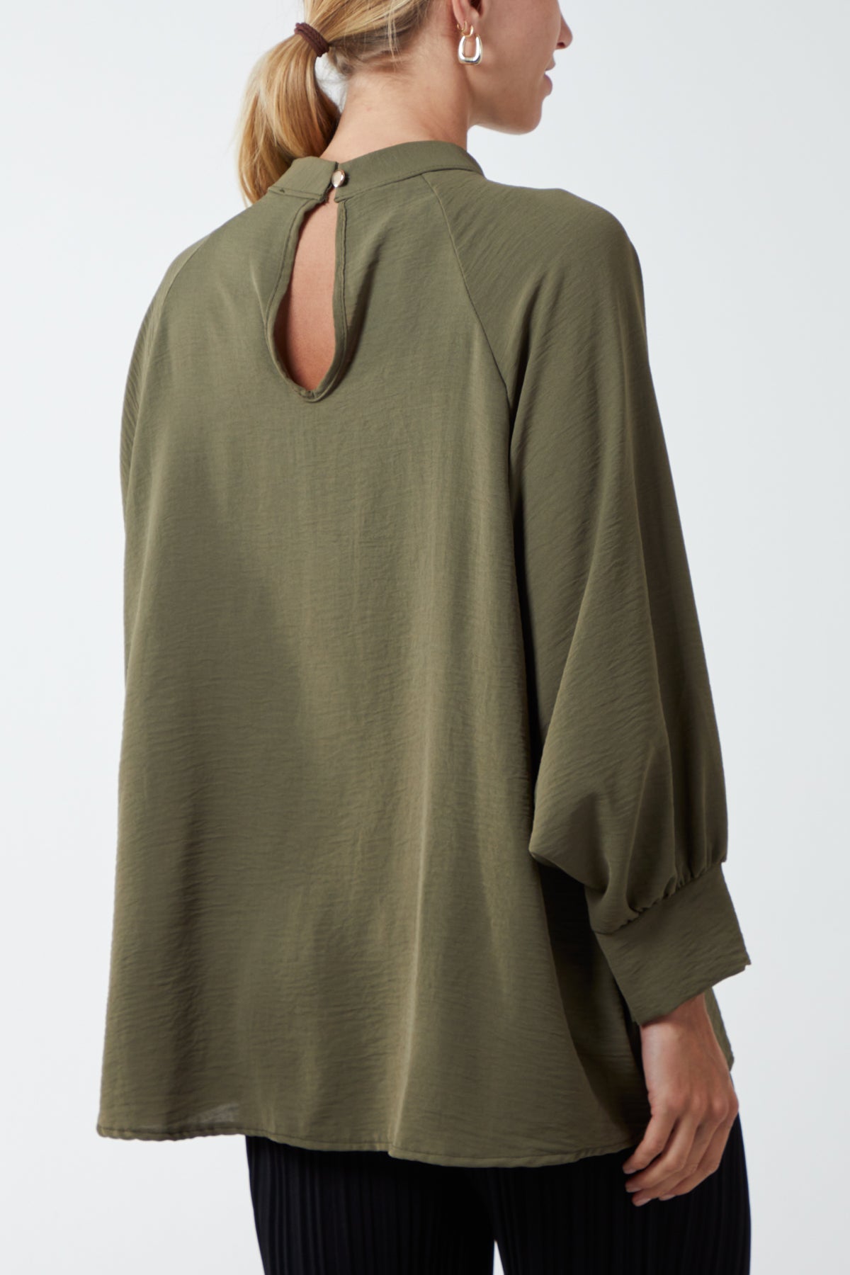 Khaki High Neck Batwing Sleeve Blouse For Women ONE SIZE - Dropwear