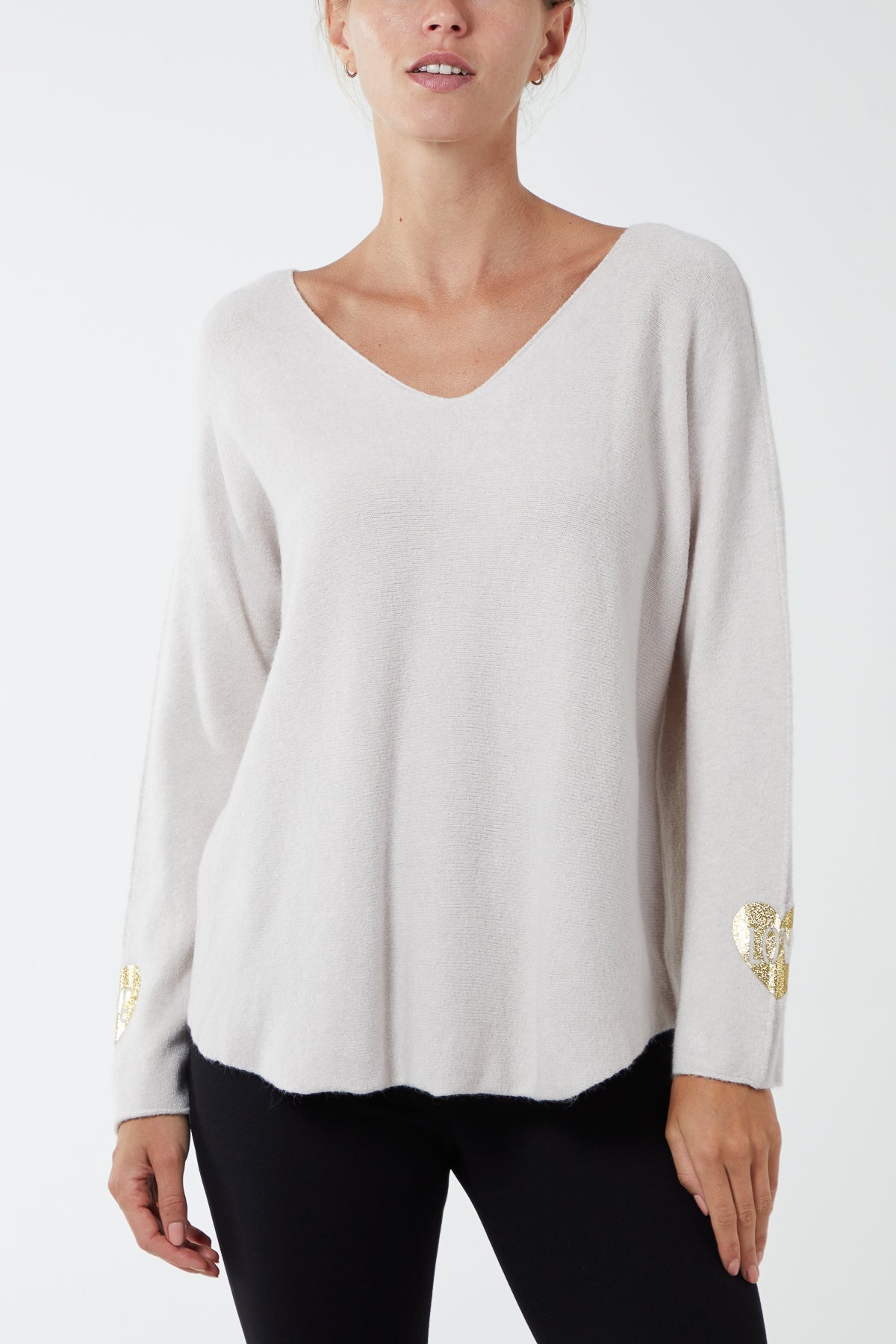 V-Neck Raw Edge 'Love' Sleeve Jumper For Women  - Dropwear