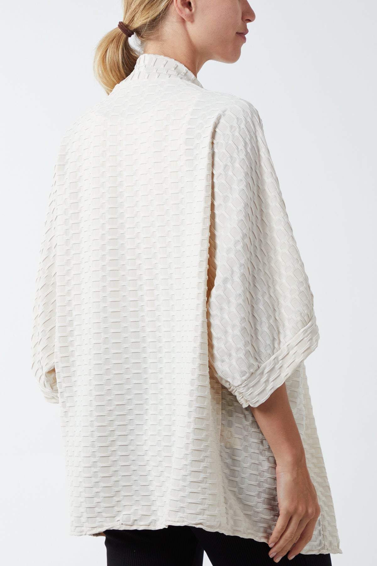 Waffle Texture Jersey Kimono Jacket For Women  - Dropwear