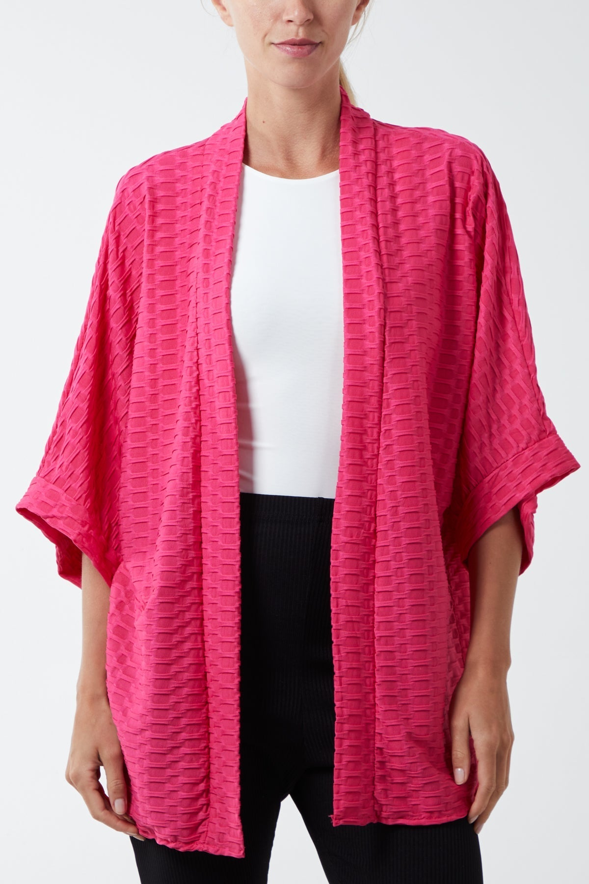 Navy Waffle Texture Jersey Kimono Jacket For Women ONE SIZE - Dropwear