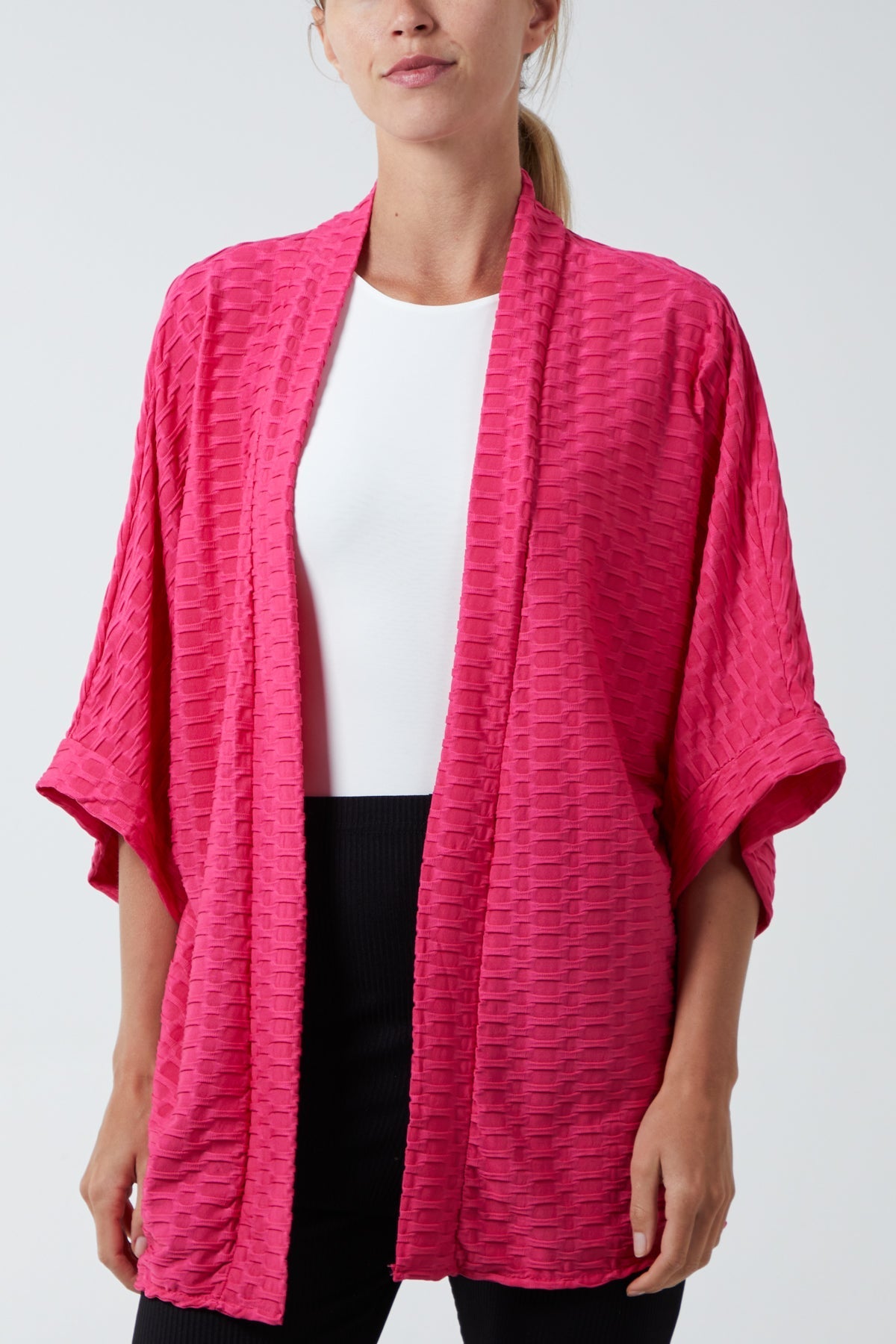Waffle Texture Jersey Kimono Jacket For Women  - Dropwear