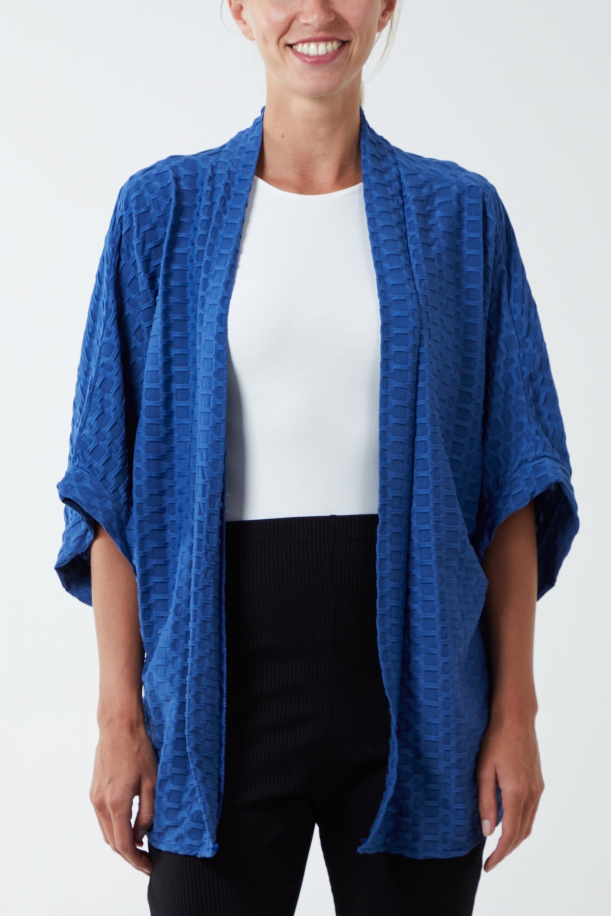 Waffle Texture Jersey Kimono Jacket For Women  - Dropwear