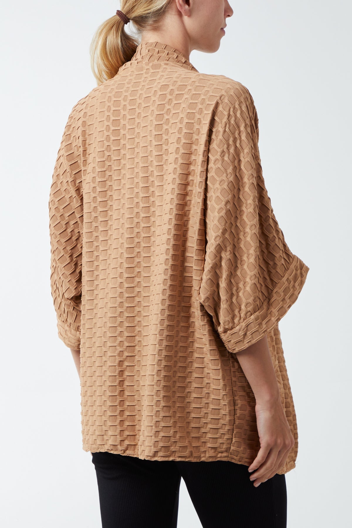 Waffle Texture Jersey Kimono Jacket For Women  - Dropwear