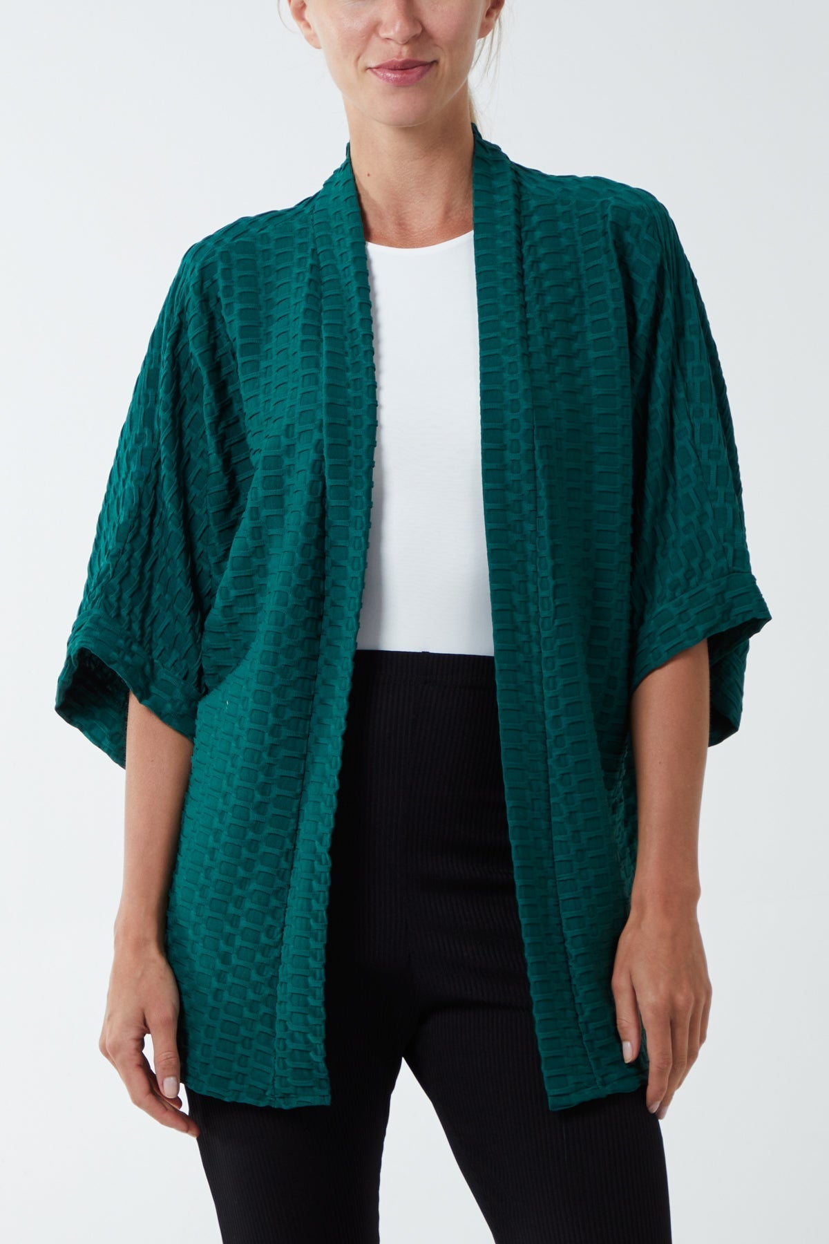 Waffle Texture Jersey Kimono Jacket For Women  - Dropwear
