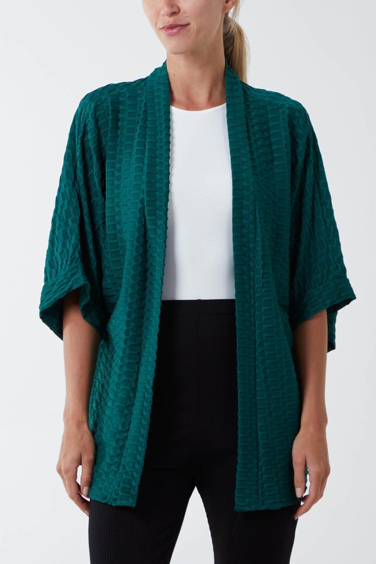 Waffle Texture Jersey Kimono Jacket For Women  - Dropwear