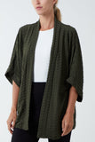 Chocolate Waffle Texture Jersey Kimono Jacket For Women ONE SIZE - Dropwear