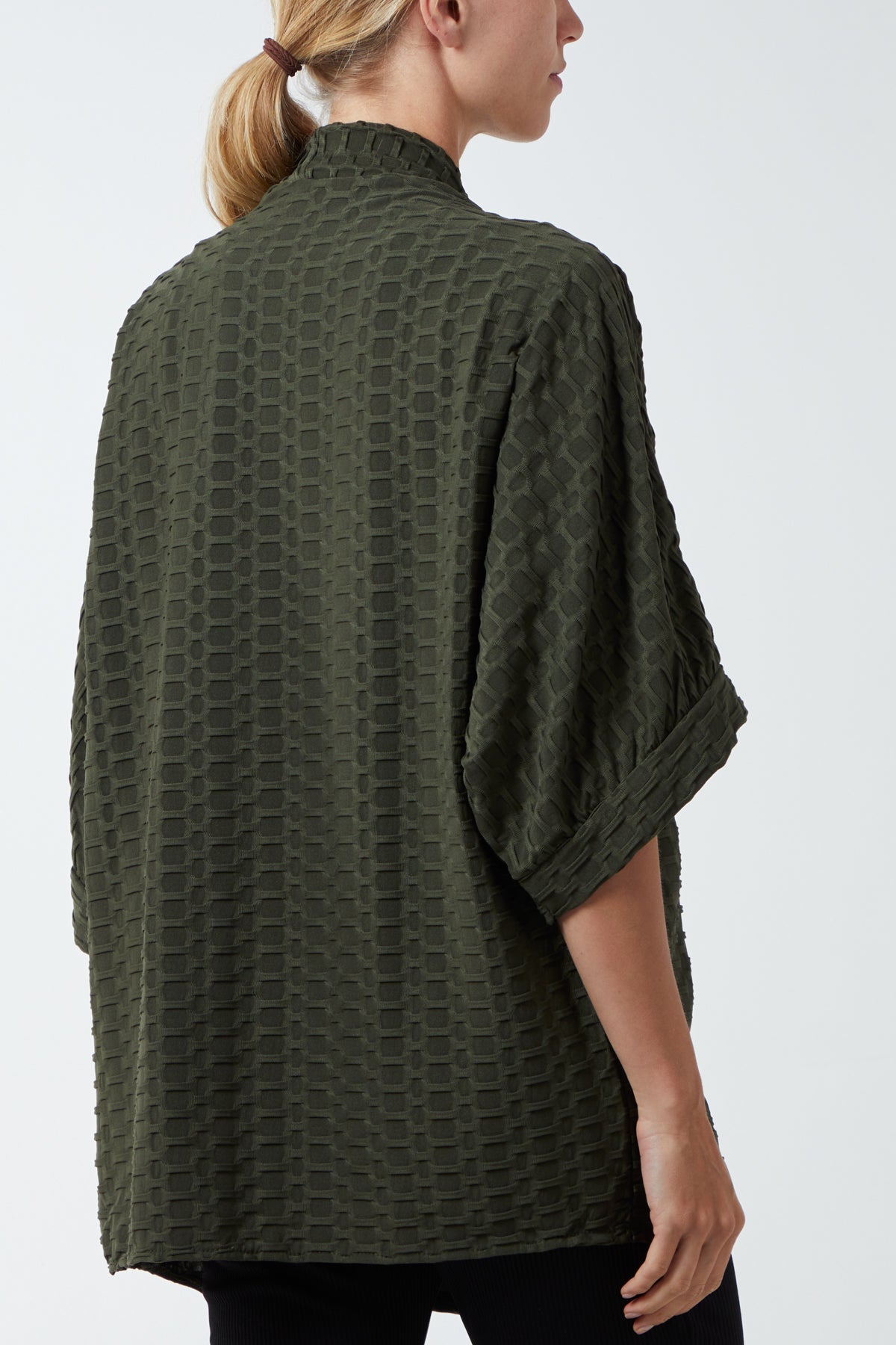 Blue Waffle Texture Jersey Kimono Jacket For Women ONE SIZE - Dropwear