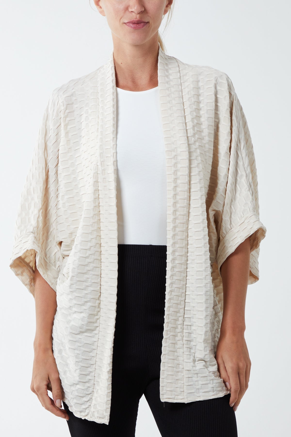 Waffle Texture Jersey Kimono Jacket For Women  - Dropwear