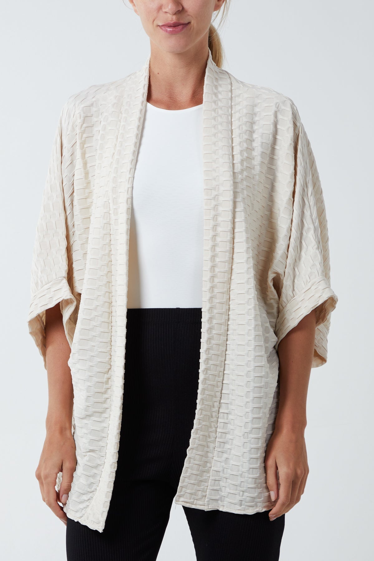 Waffle Texture Jersey Kimono Jacket For Women  - Dropwear