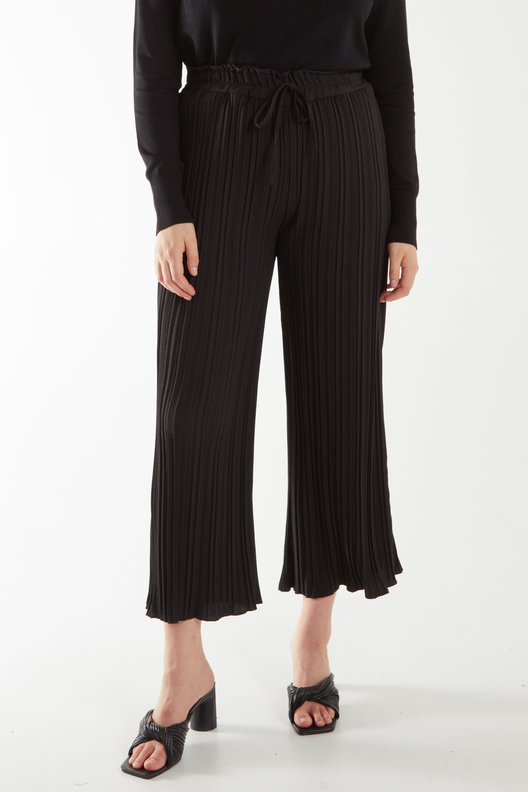 Stone Wide Leg Plisse Drawstring Trousers For Women ONE SIZE - Dropwear
