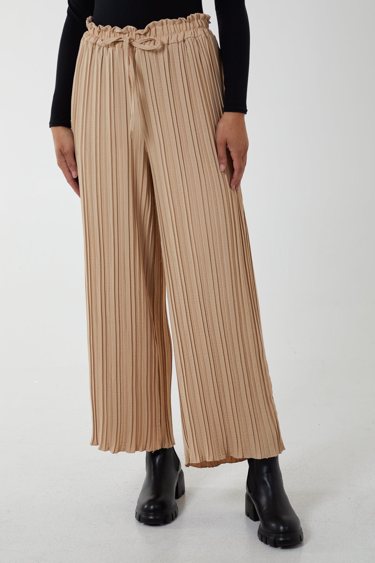 Wide Leg Plisse Drawstring Trousers For Women  - Dropwear