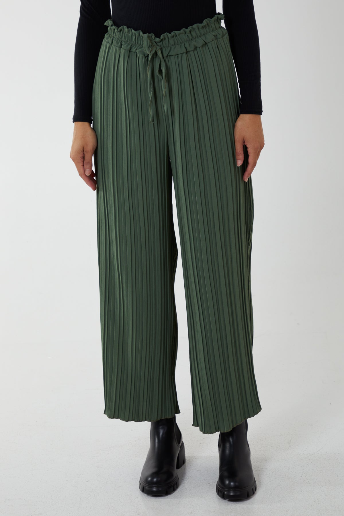 Rust Wide Leg Plisse Drawstring Trousers For Women ONE SIZE - Dropwear