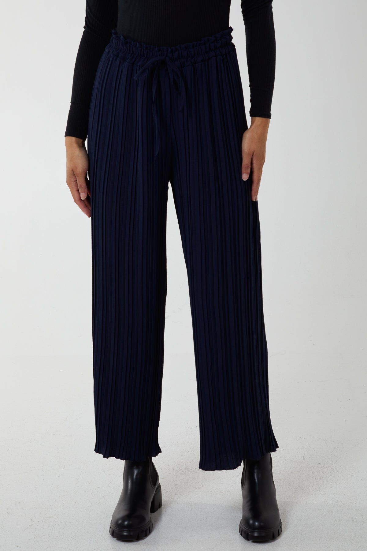 Wide Leg Plisse Drawstring Trousers For Women  - Dropwear