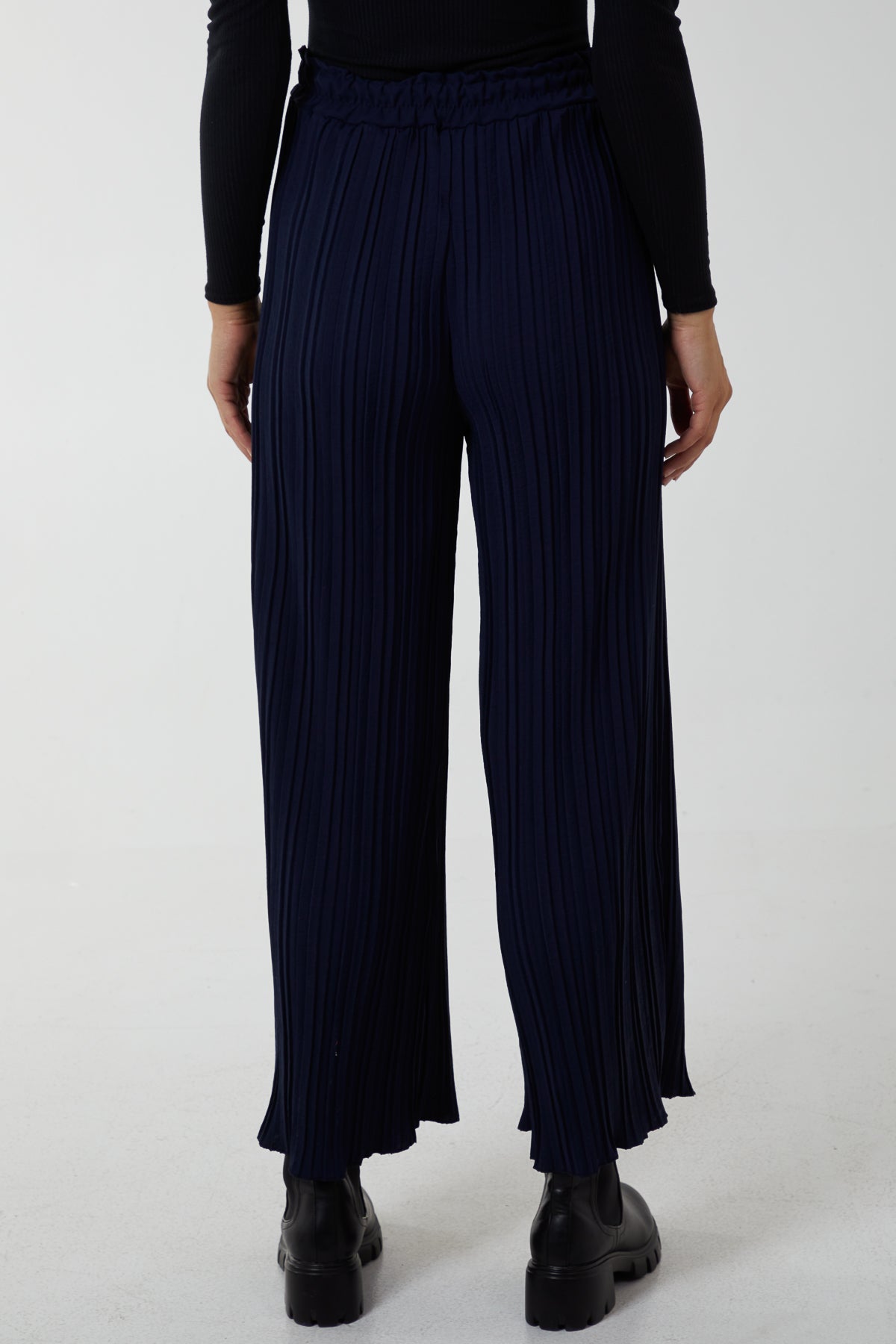 Wide Leg Plisse Drawstring Trousers For Women  - Dropwear