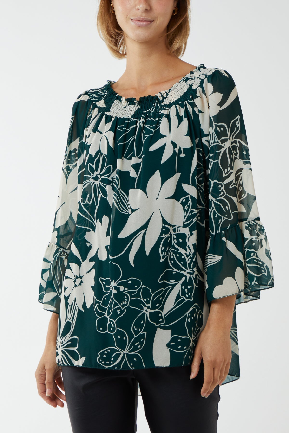 Floral Bardot Long Sleeve Blouse For Women  - Dropwear