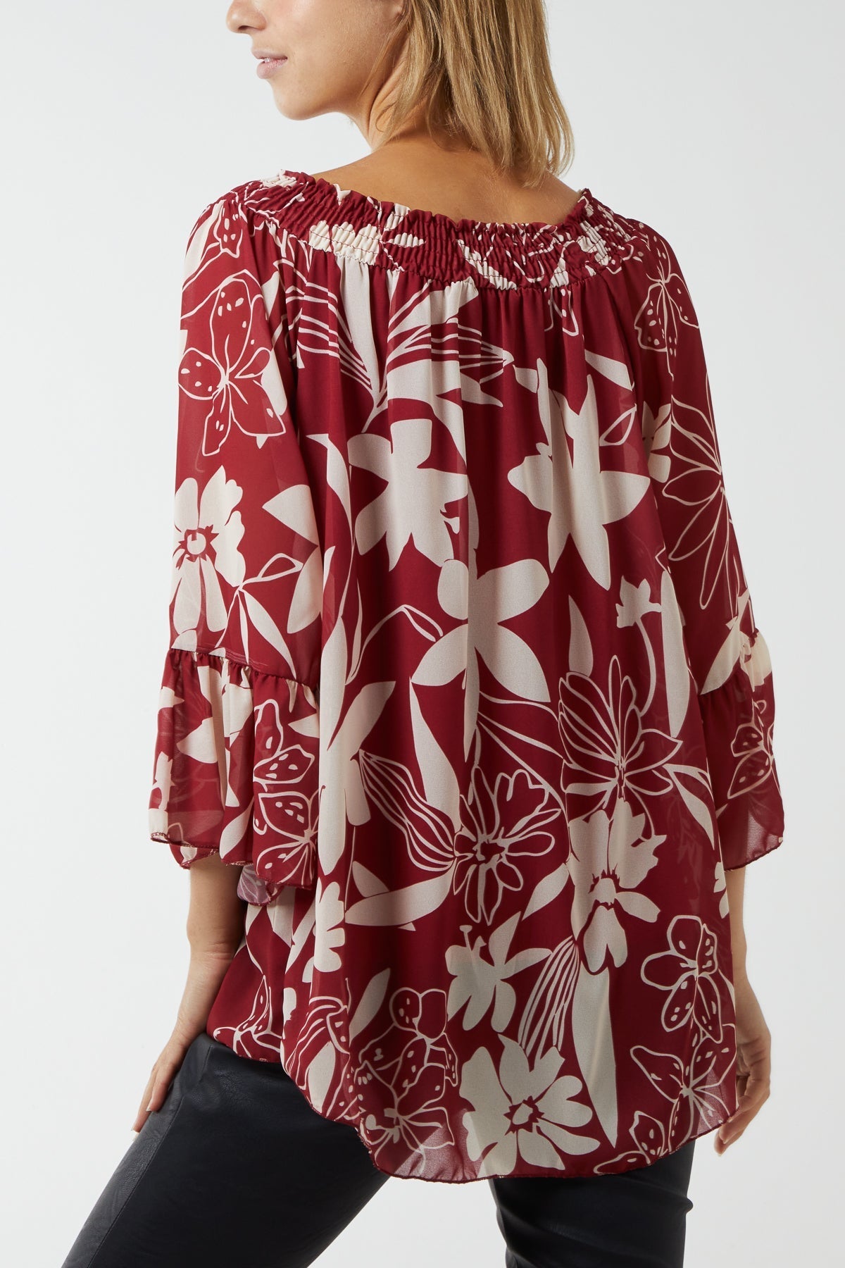 Floral Bardot Long Sleeve Blouse For Women  - Dropwear