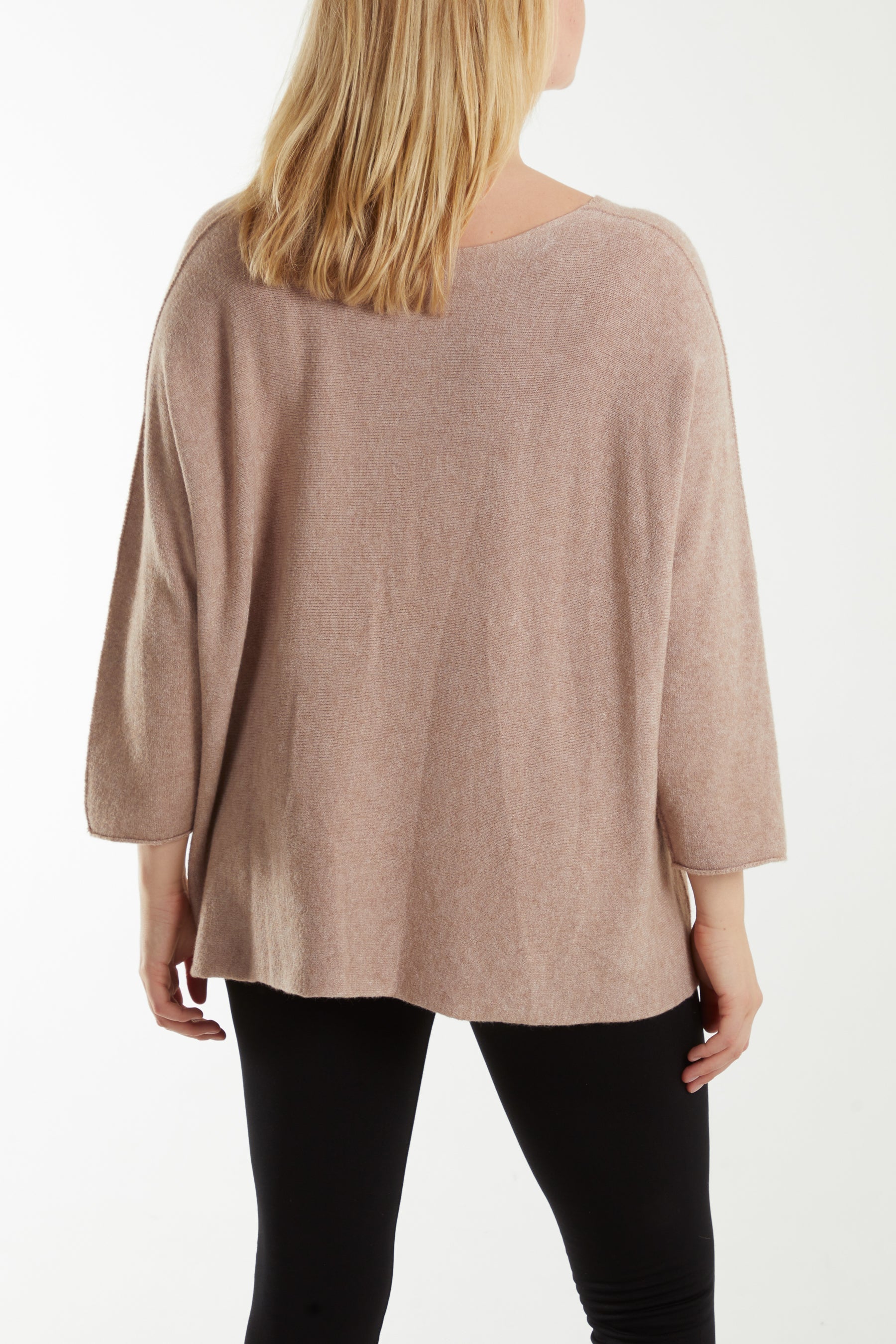 Hot Pink V-Neck Oversized Fine Knit Jumper For Women ONE SIZE - Dropwear