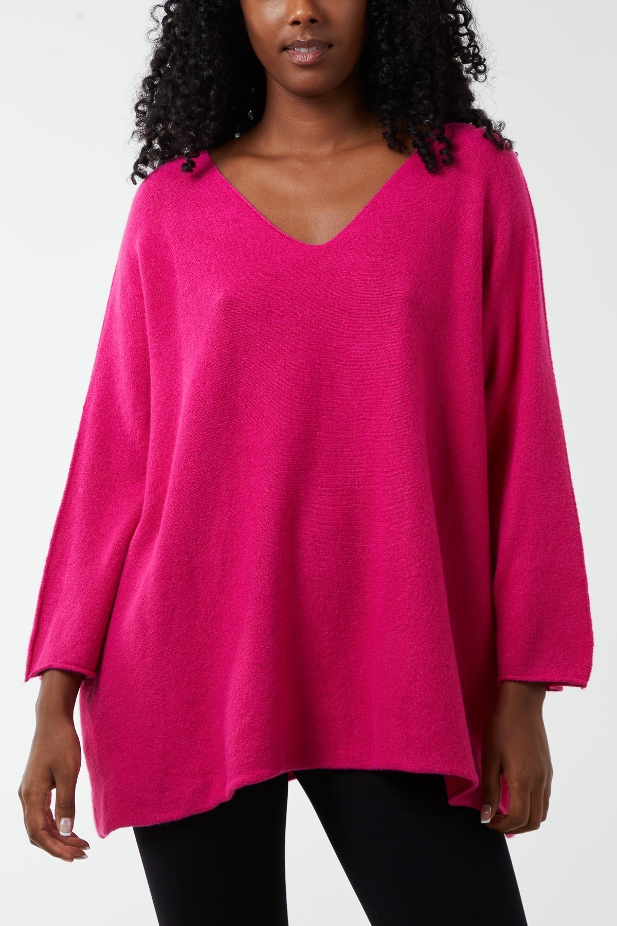 V-Neck Oversized Fine Knit Jumper For Women  - Dropwear