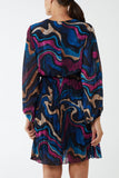 Petrol V-Neck Marble Pleated Skirt Mini Dress For Women ONE SIZE - Dropwear