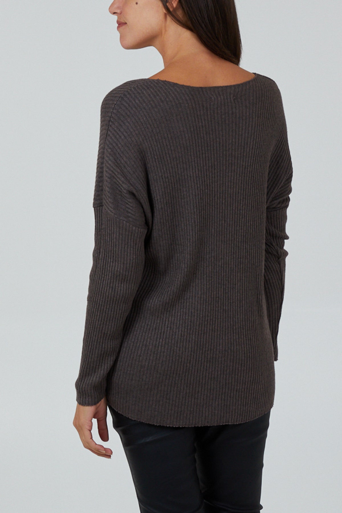 Wool Blend V-Neck Ribbed Fitted Jumper For Women  - Dropwear