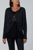 Twist Front 2 in 1 Necklace Long Sleeve Top For Women  - Dropwear
