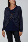 Navy Twist Front 2 in 1 Necklace Long Sleeve Top For Women ONE SIZE - Dropwear